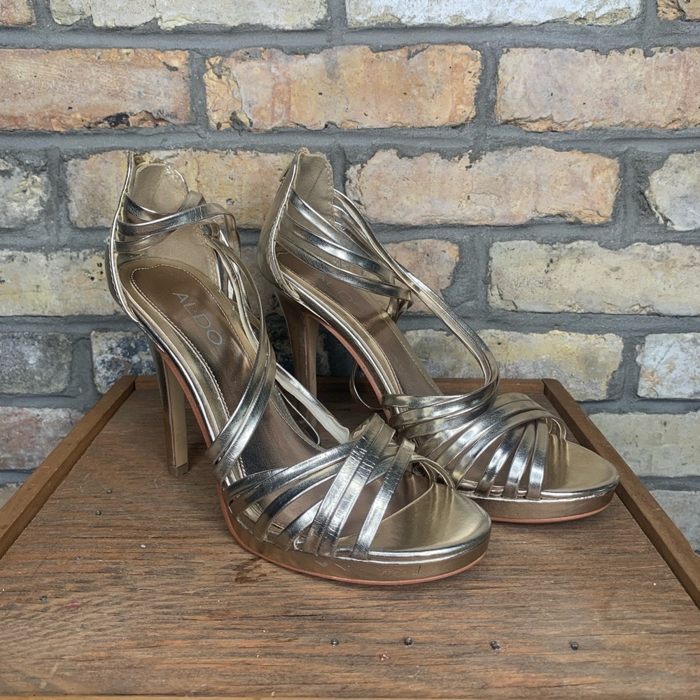Aldo Gold Strappy 4.75” Heeled Sandal
